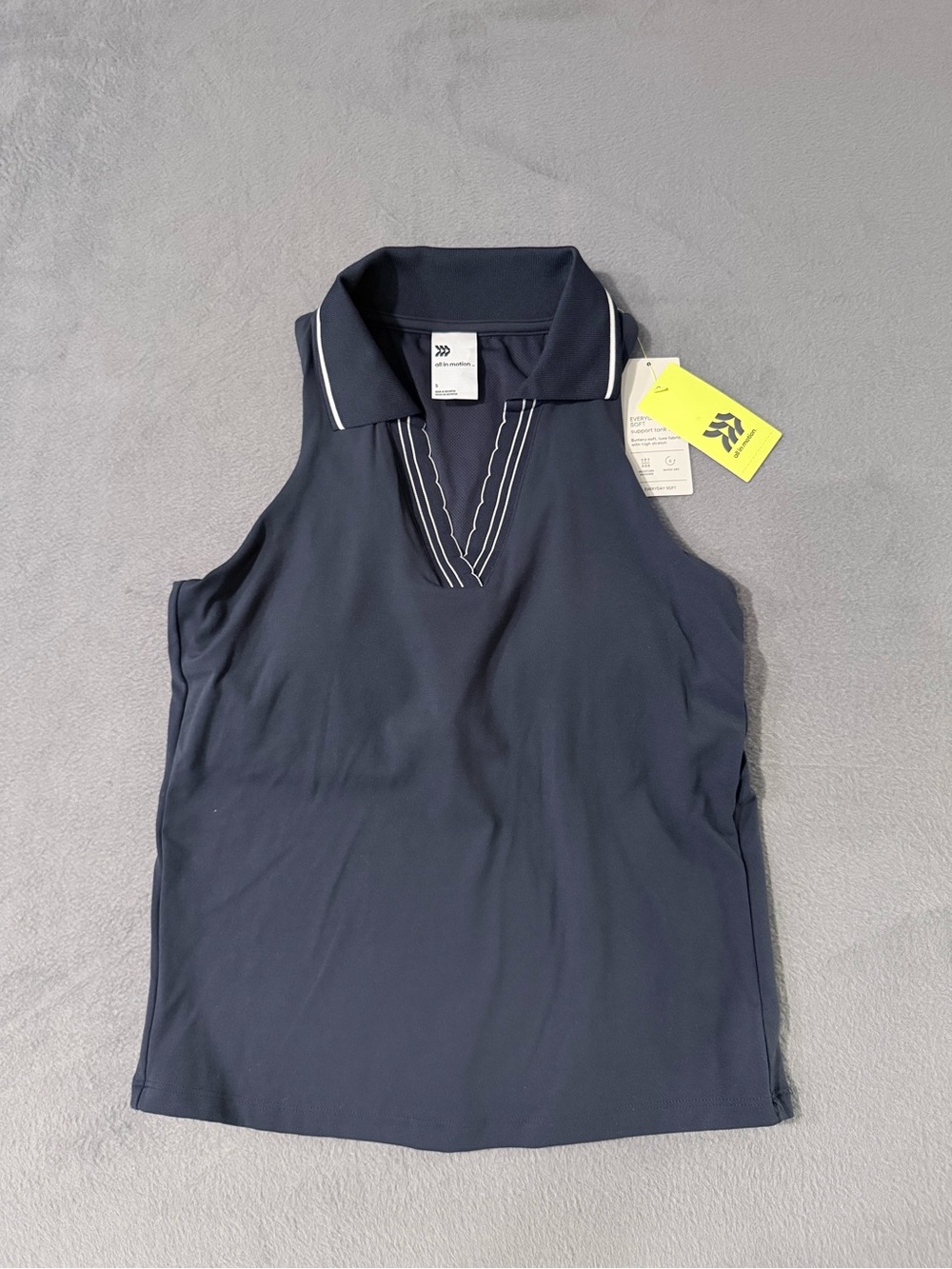 all in motion - Navy Sleeveless Polo Tank with Contrast Trim